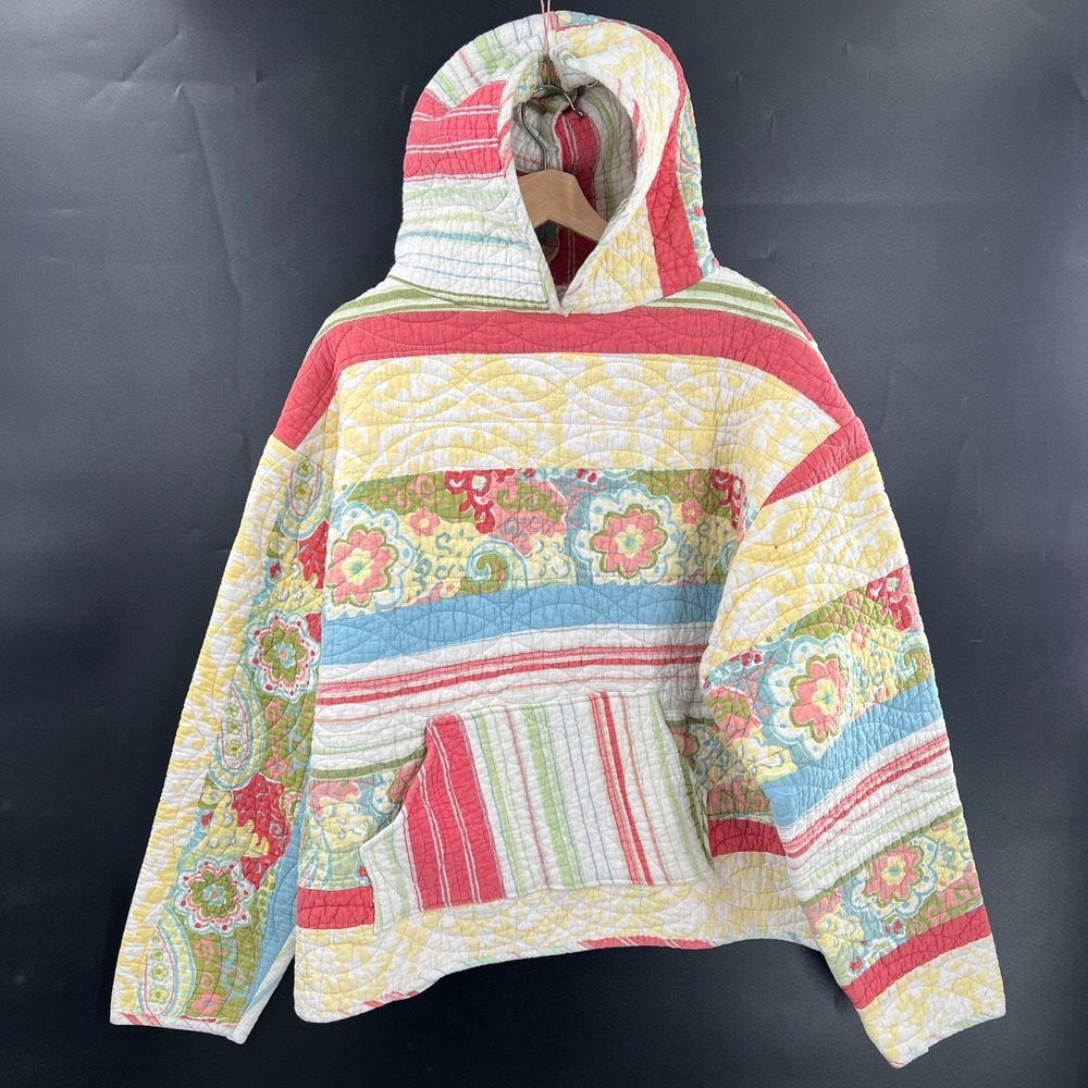 Reworked blanket jacket quilt hoodie handmade cottagecore funky upcycled boho L
